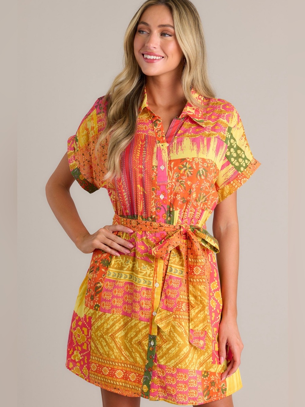 SUNSET PAINTINGS COTTON ORANGE MULTI MINI DRESS SIZE SM
